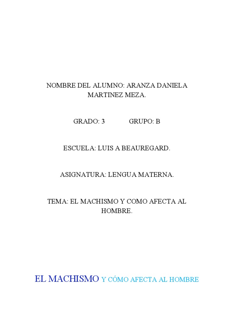 El Machismo y Como Afecta Al Hombre. | PDF | Machismo | Comportamiento