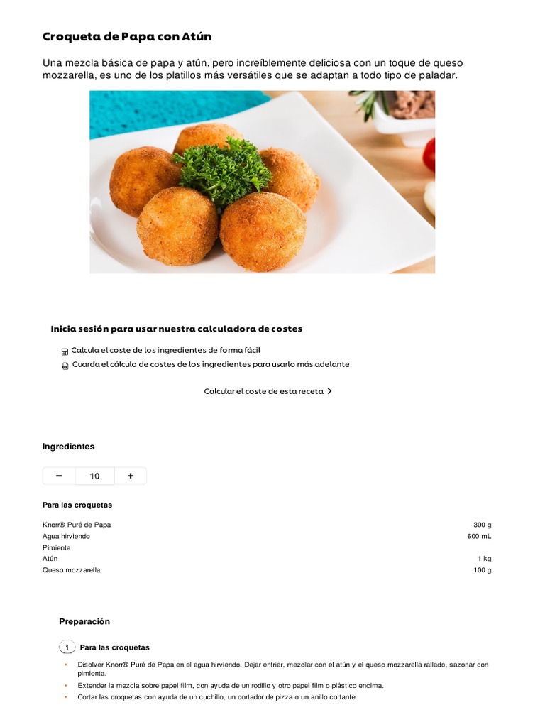 Croqueta de Papa Con Atún Receta PDF
