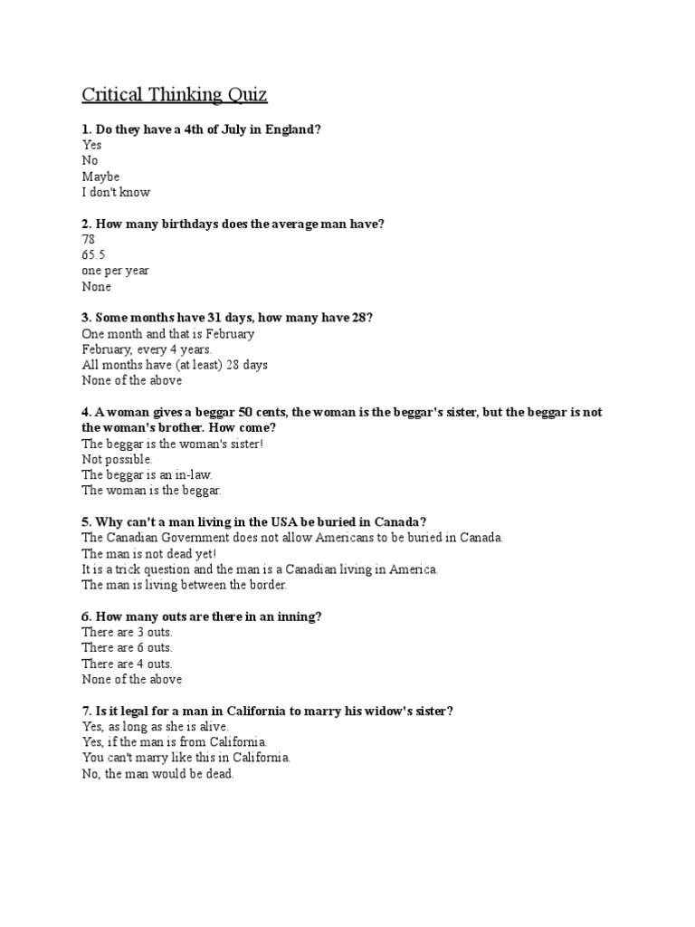 Critical Thinking Quiz for Students | PDF | Argument | Fallacy