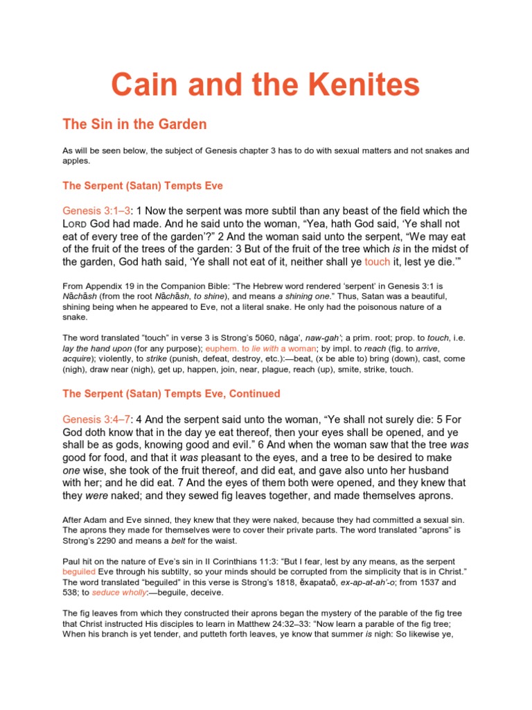Kenites: Descendants of Cain Explained | PDF | Cain And Abel | Serpents ...