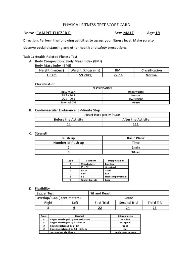 Campit - Physical Fitness Test Score Card | PDF | Body Mass Index ...