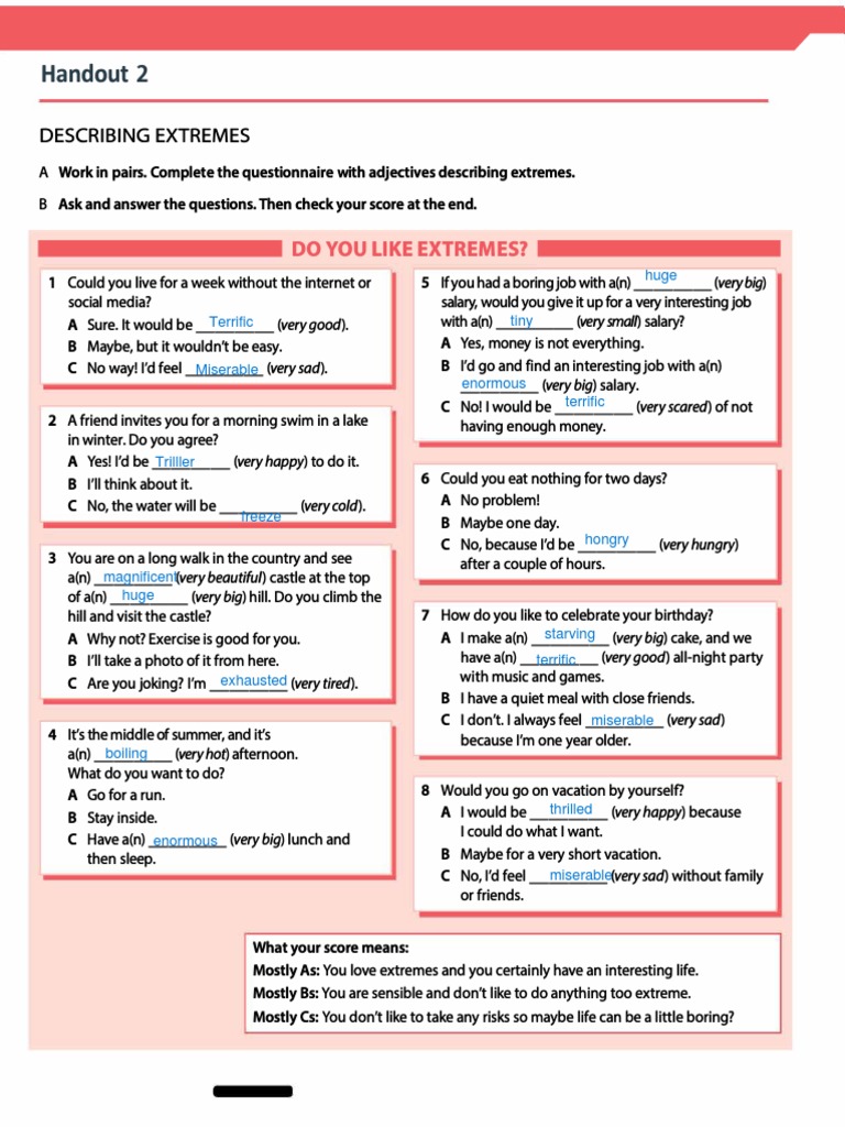 Exploring Extremes Questionnaire | PDF