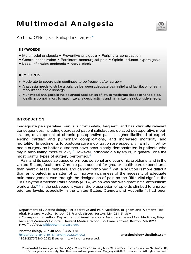 Multimodal Analgesia A CL 2022 | PDF | Analgesic | Nonsteroidal Anti ...