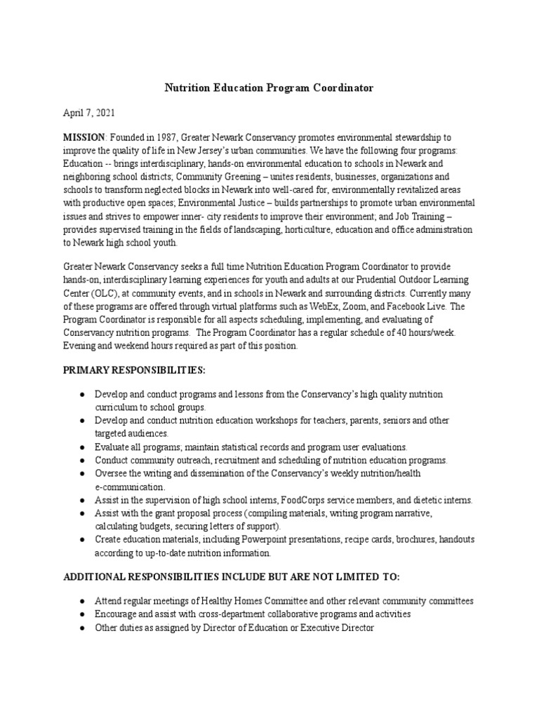 Newark nutrition program coordinator pdf