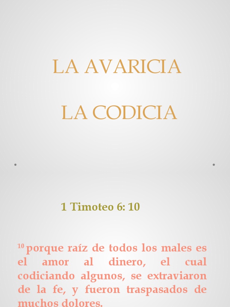 Avaricia: Definición y Reflexiones Bíblicas | PDF