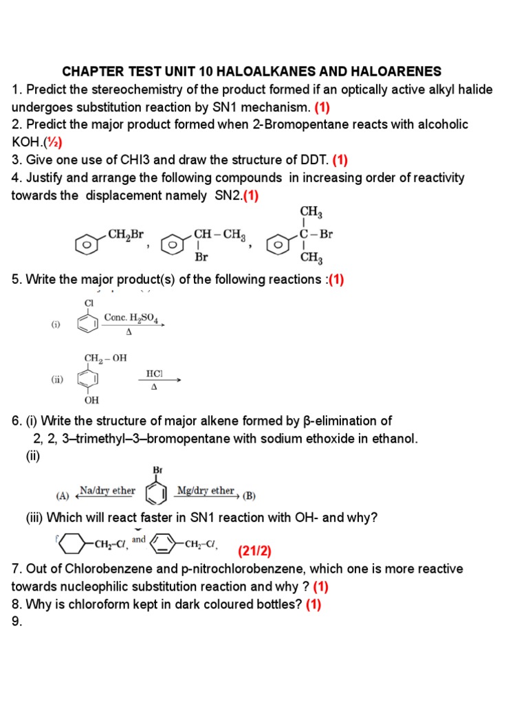 CHAPTER TEST UNIT 10 HALOALKANES AND HALOARENES PDF