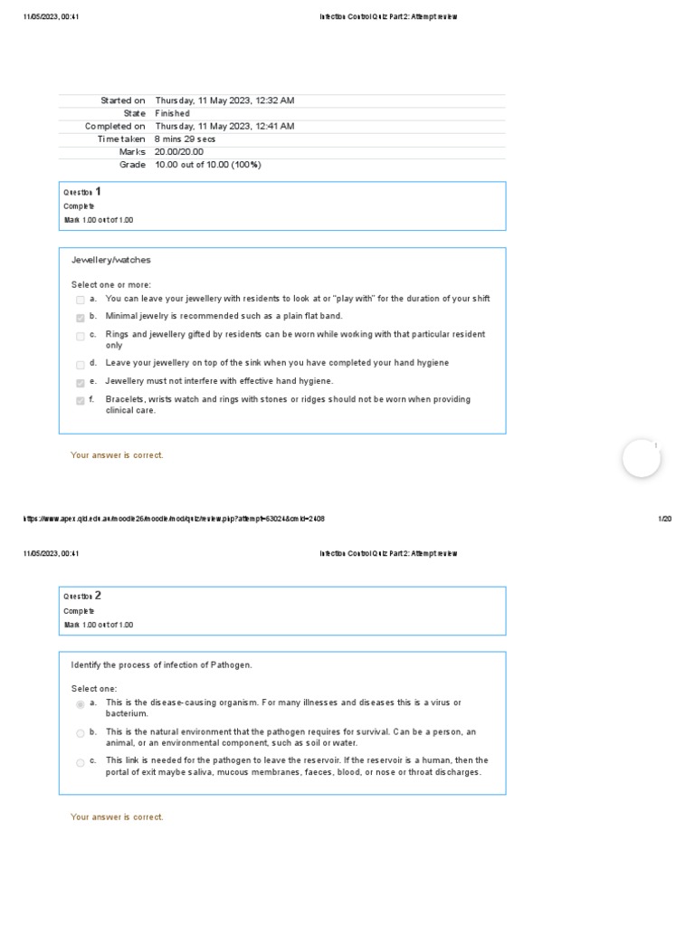 Infection Control Quiz Part 2 Attempt Review Final Answer PDF PDF