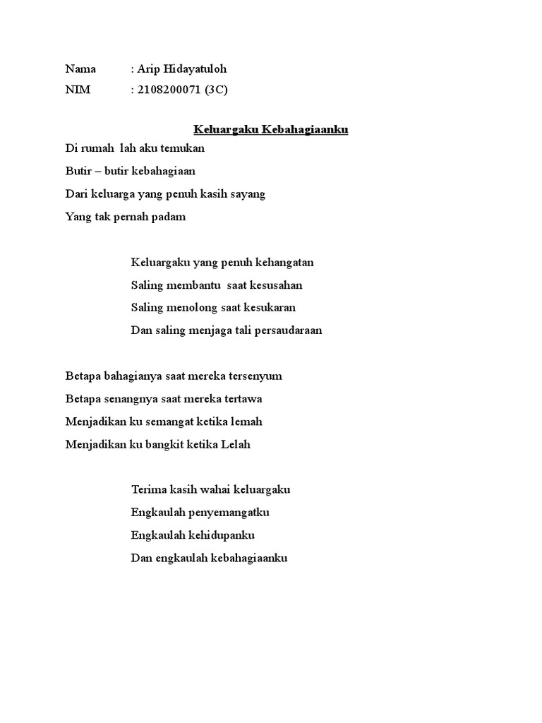 Puisi Kebahagiaan Keluarga Arip | PDF | Kesehatan Holistik | Gaya Hidup