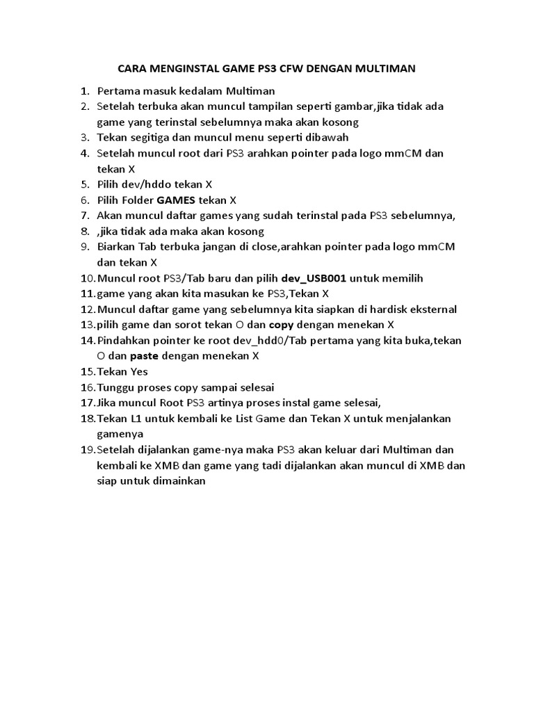 Cara menginstal game ps3 cfw dengan multiman pdf