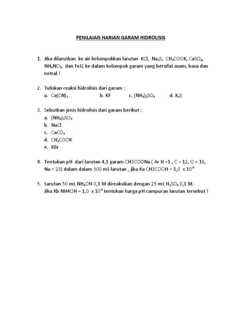 Soal essay garam hidrolisis 2023 p3 pdf