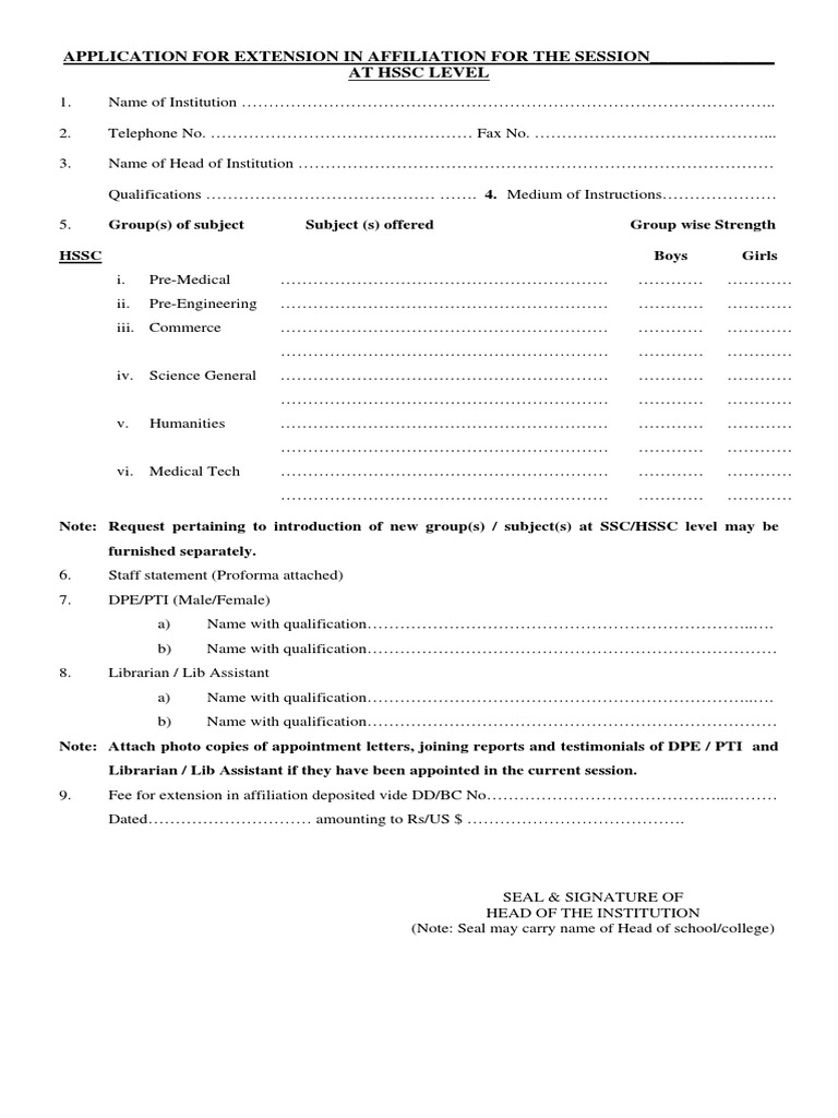 HSSC Affiliation Extension Application | PDF | Career & Growth