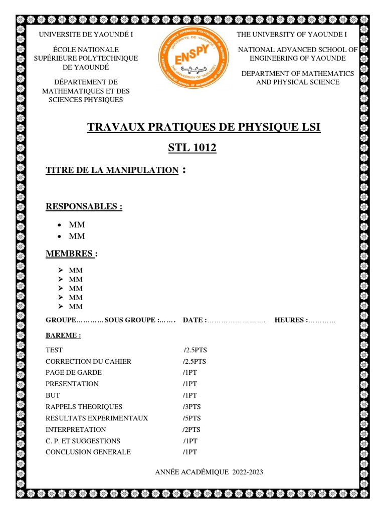 Barème Page De Garde Cahier Page de Garde Compte Rendu PDF | PDF