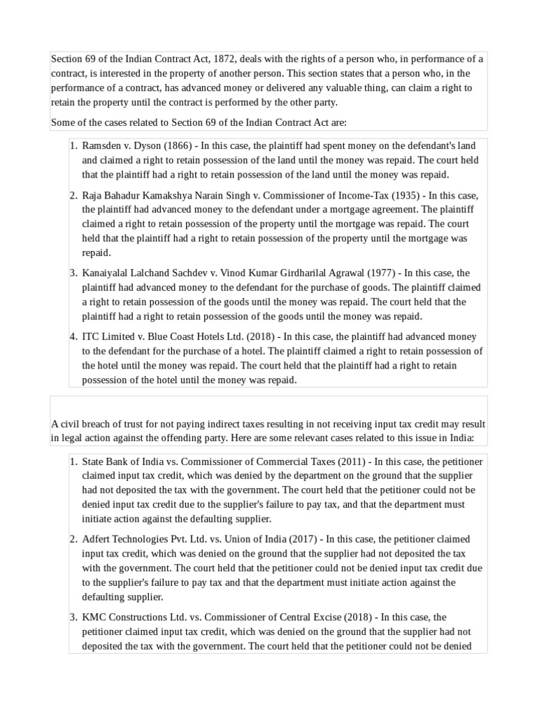 Case laws on input tax credit gst pdf taxes credit