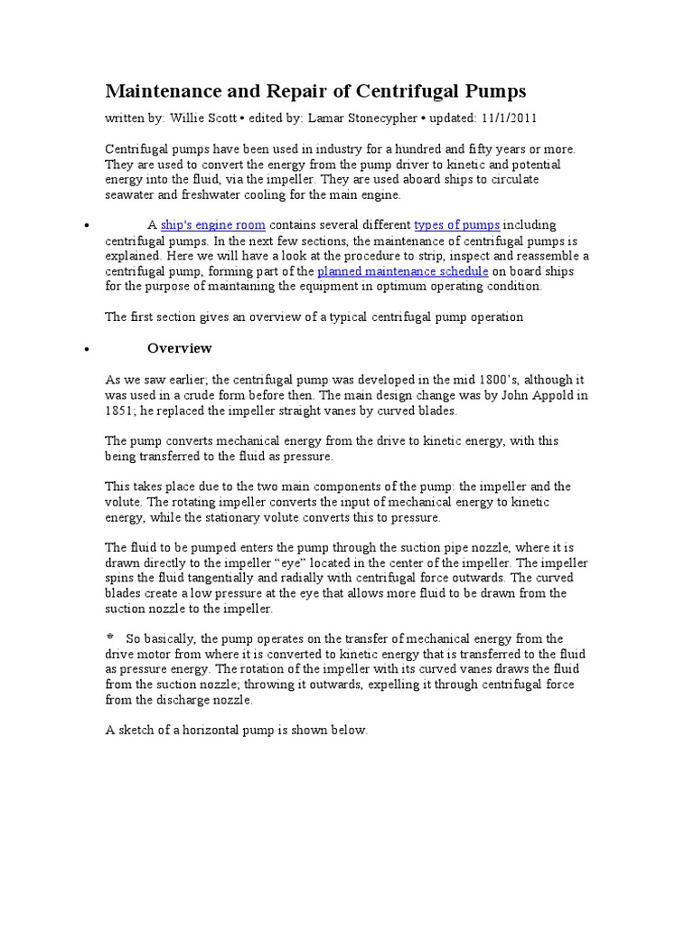 Centrifugal Pump Maintenance Guide | PDF