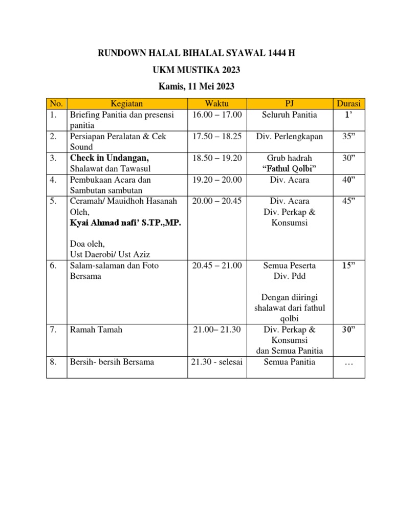Rundown Halal Bi Halal 1444 H Ukm Mustika PDF