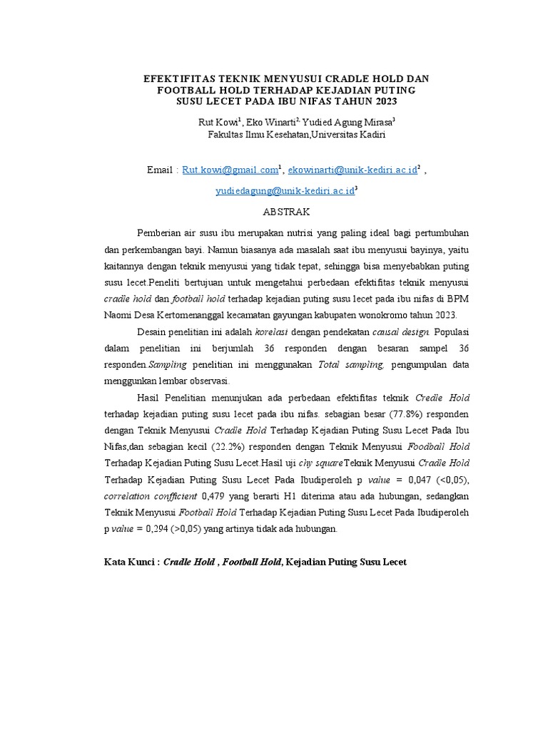 Efektifitas Teknik Menyusui Cradle Hold Dan Football Hold Terhadap