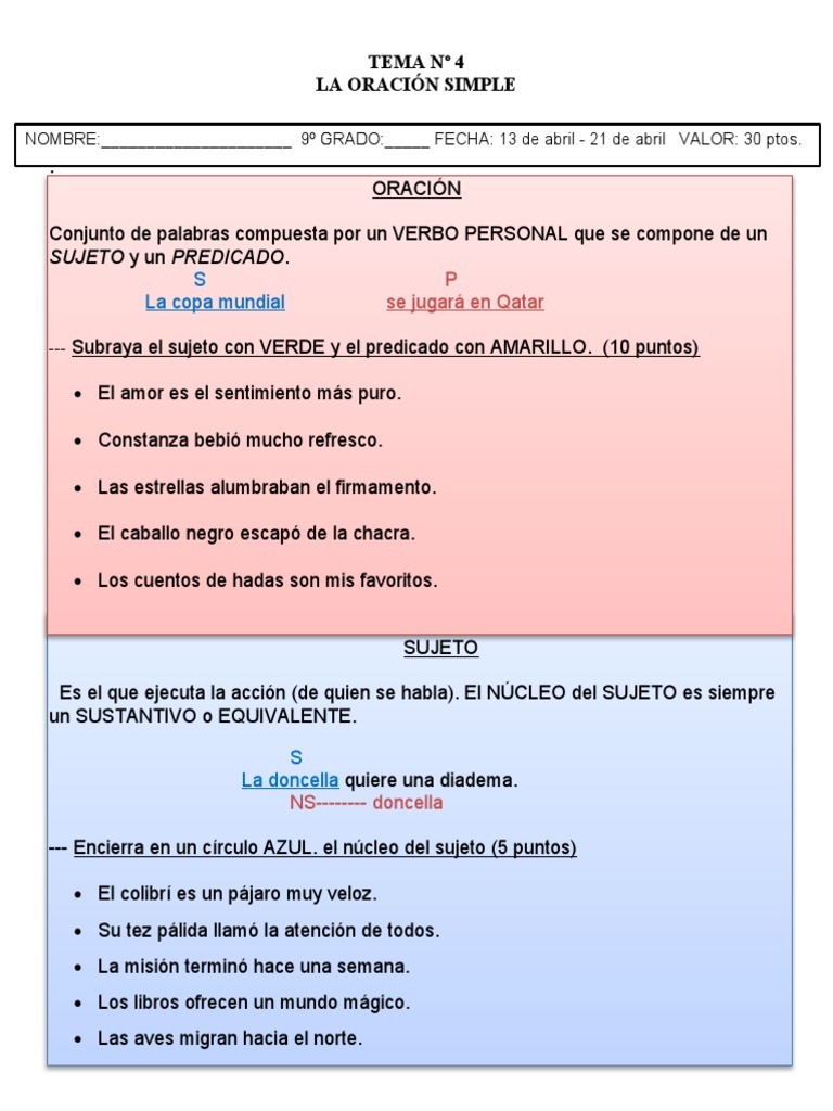 Estructura de La Oración (Iii T) | PDF | Predicado (Gramática) | Asunto ...