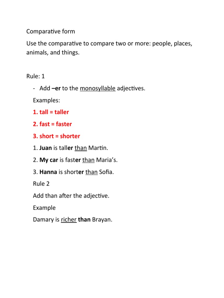 Comparative Adjectives Explained | PDF