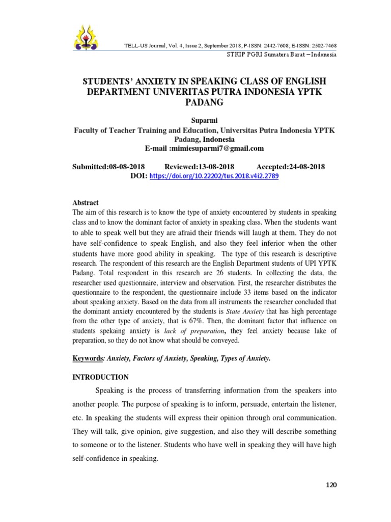 English Speaking Anxiety Factors | PDF | Anxiety | Cognitive Science