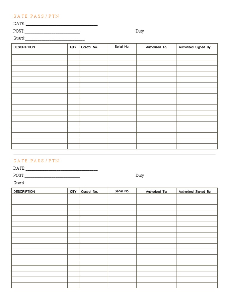 Gate Pass Authorization Form | PDF