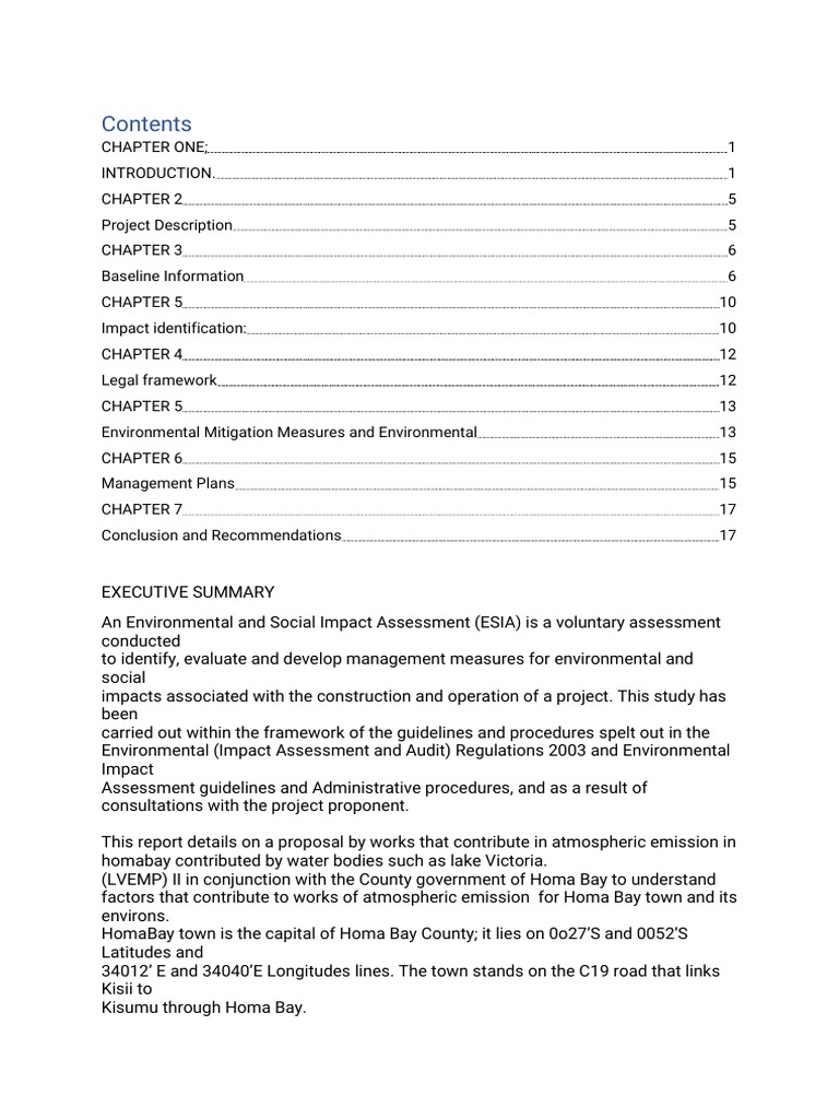 Homa Bay Environmental Impact Assessment | PDF | Sewage Treatment ...