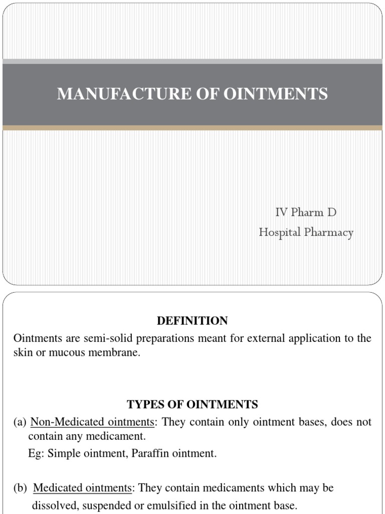 A Guide to the Manufacture and Preparation of Medicated Ointments PDF