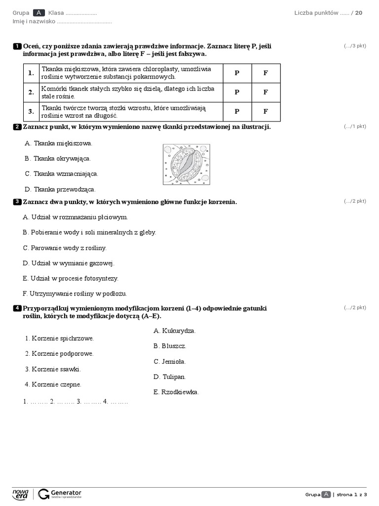 Testy Z Biologii Klasa 5