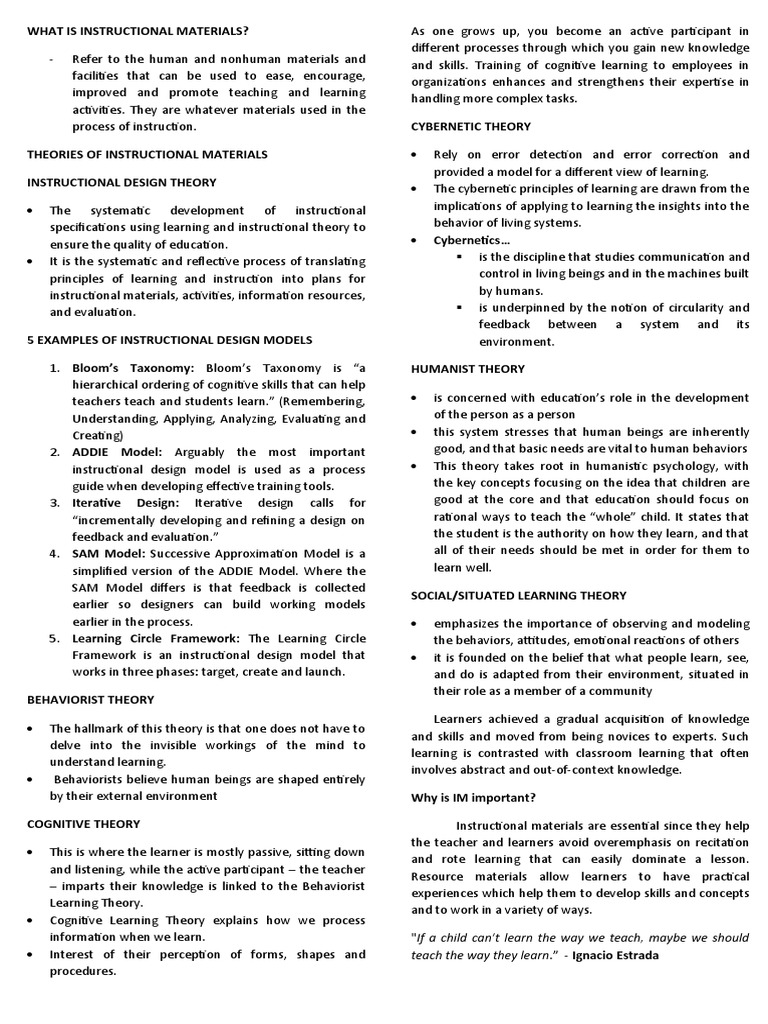 Theories of Instructional Materials | PDF