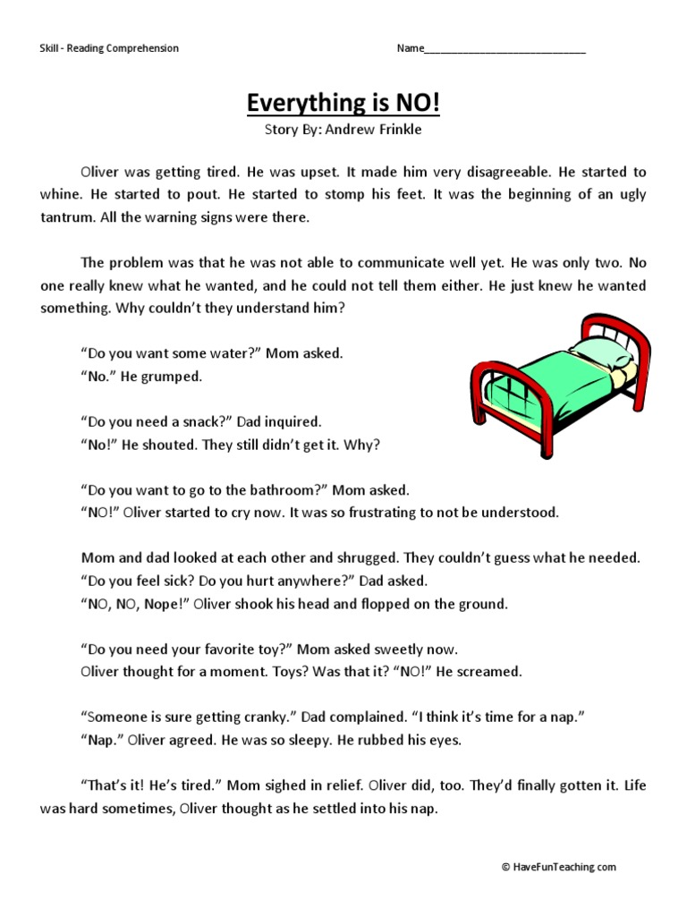 Everything Is No Third Grade Reading Comprehension Worksheet | PDF ...