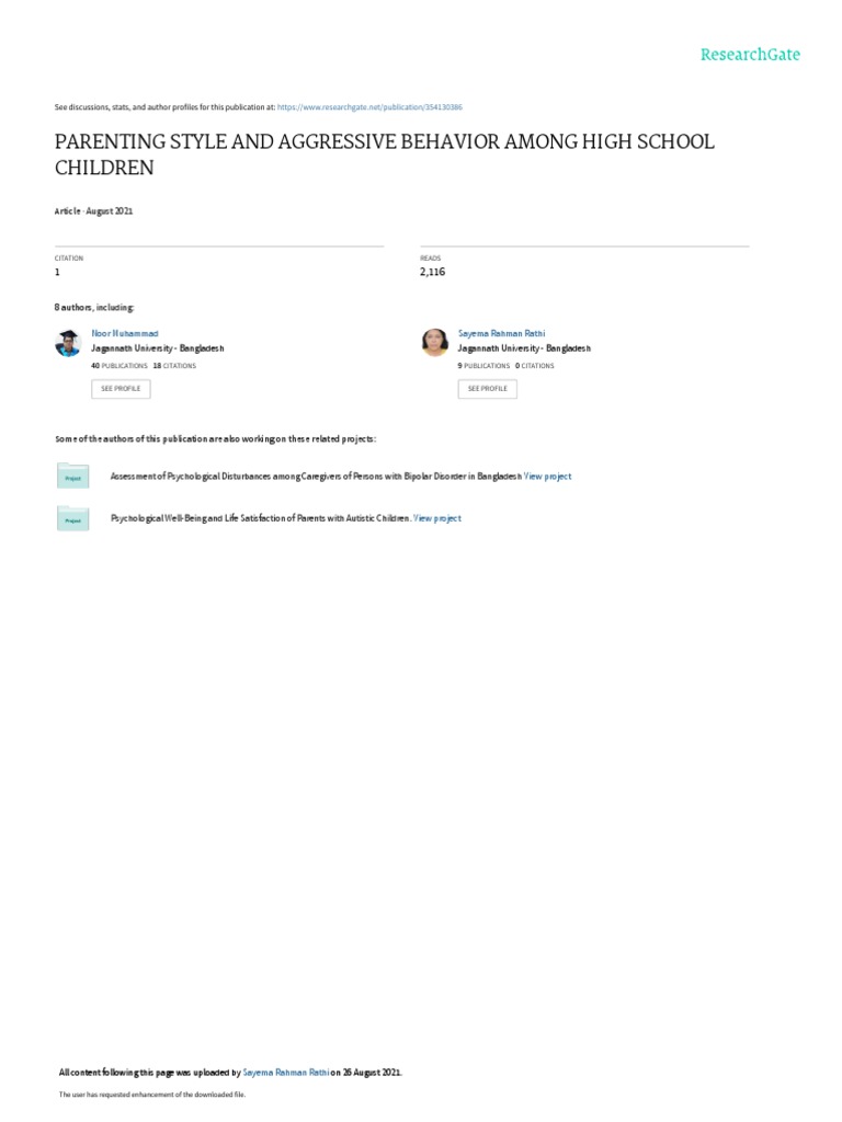 Parenting Styles and Child Aggression | PDF | Parenting | Coefficient ...