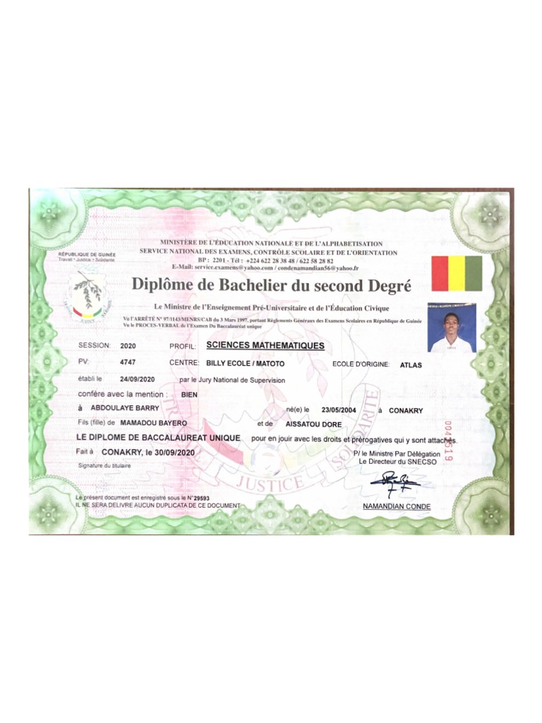 Diplôme de Bachelier Du Second Degré PDF | PDF