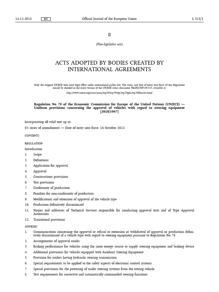 UN/ECE Regulation No 79 on Steering Systems | PDF | Steering | Semi ...