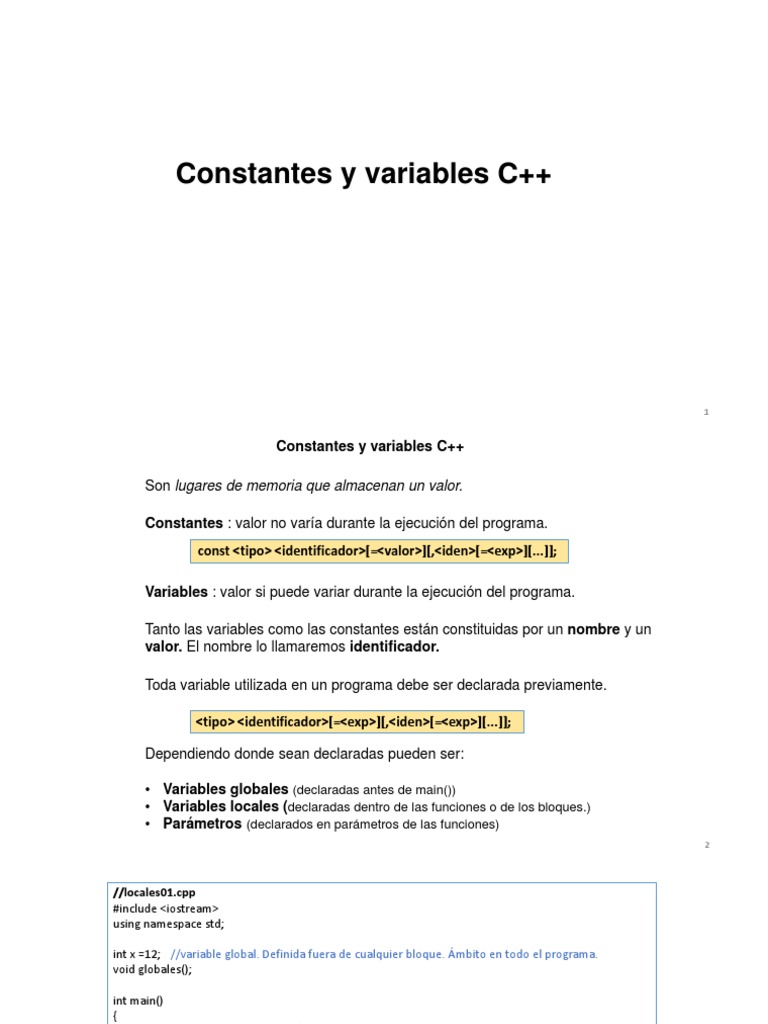 Constantes y Variables en C++ | PDF | C ++ | Informática teórica