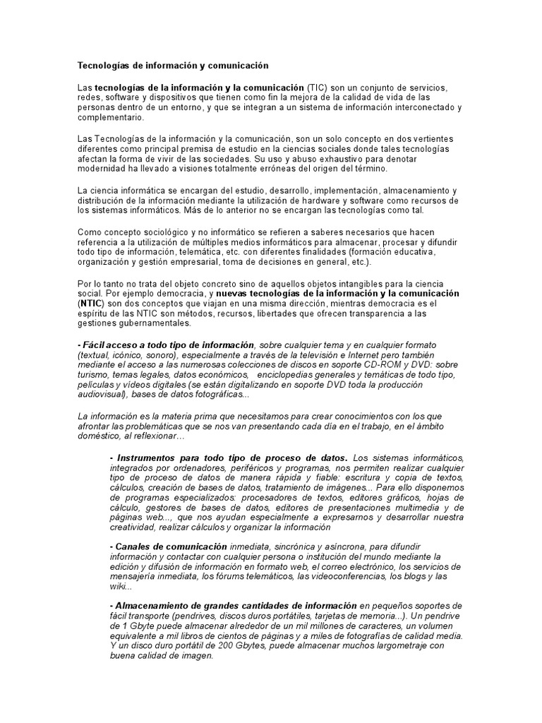 Impacto y evolución de las TIC | PDF | Tecnología de información y ...