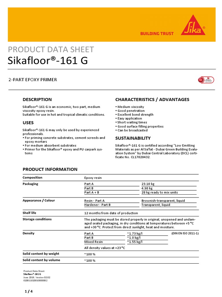 Sikafloor 161 G PDF PDF Epoxy Concrete