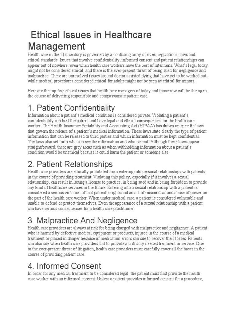 Ethical issues in healthcare management pdf nursing health care