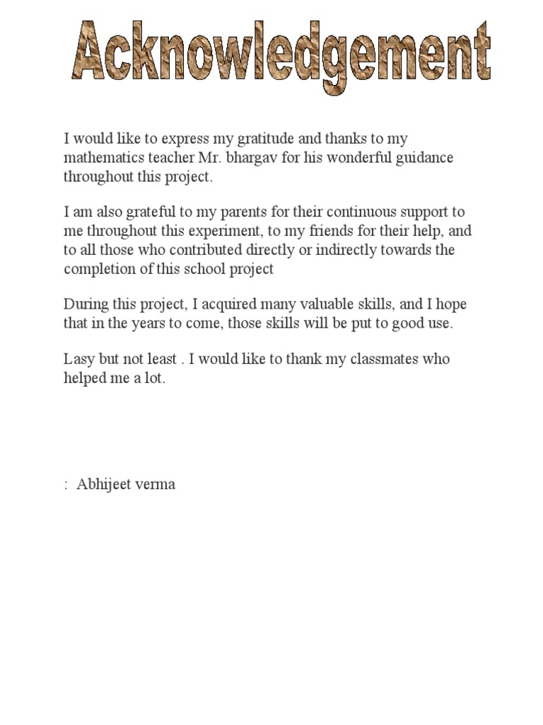 Acknowledgement for Maths Project | PDF