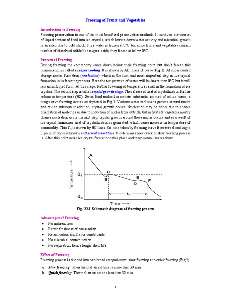 Dt 213 Self Learning Notes Freezing Of Fruits And Vegetables Pdf