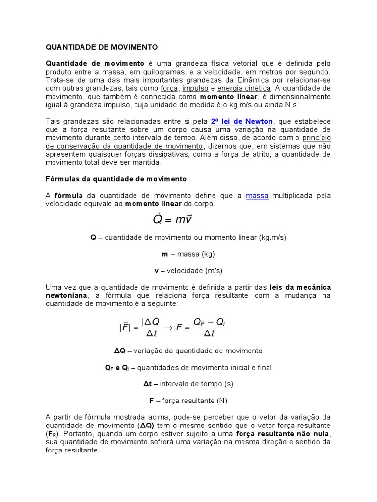 Fórmulas da Quantidade de Movimento | PDF | Iniciativa/Conjuntura | Colisão