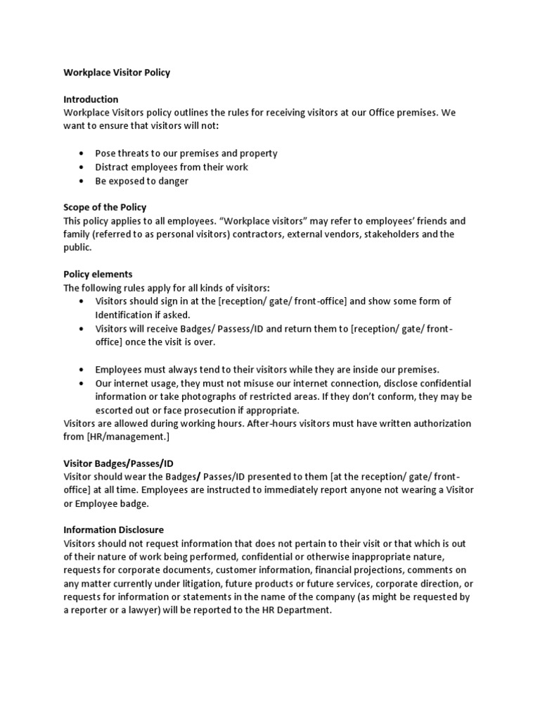 Visitor Policy PDF Download Free PDF Employment Security Guard