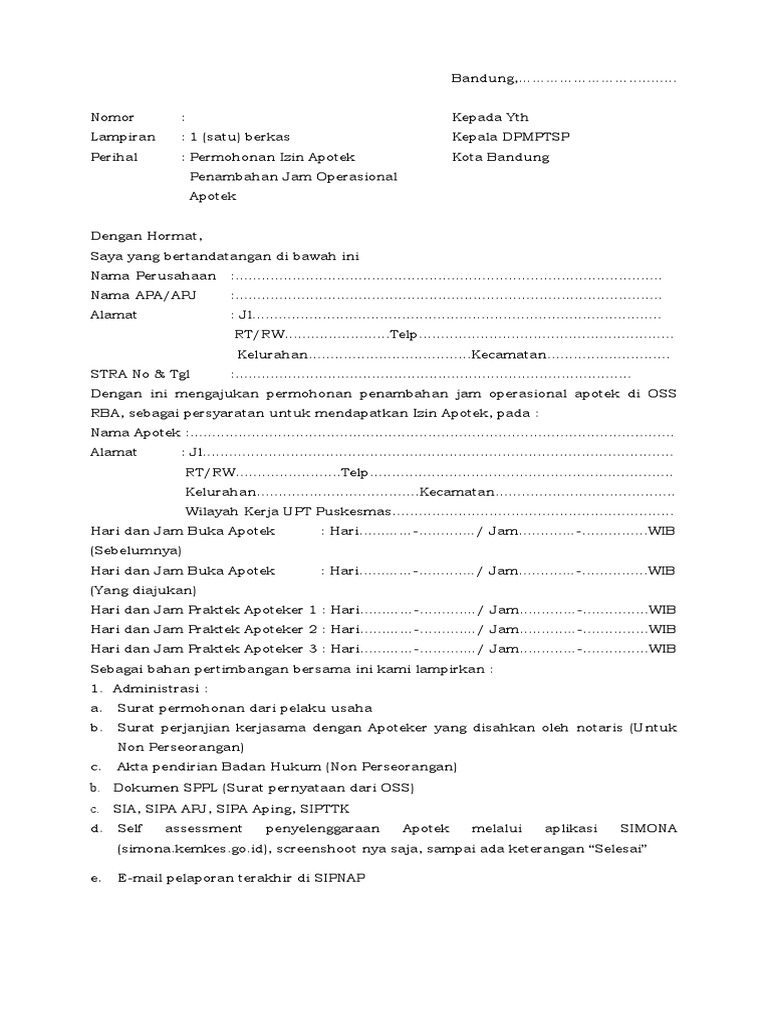 Form Permohonan Penambahan Jam Operasional Apotek PDF