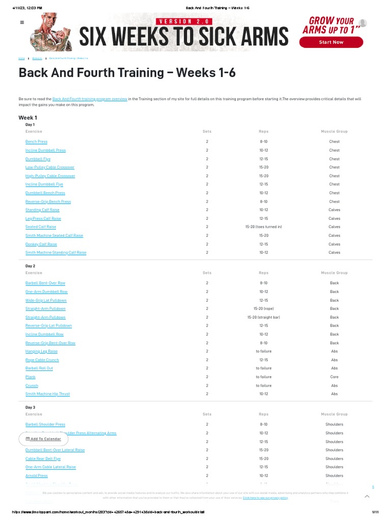 Back and Fourth Training - Weeks 1-6 | PDF | Human Anatomy | Weight ...