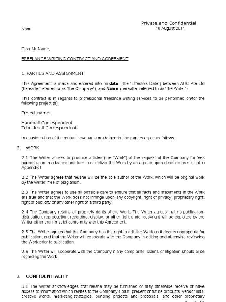 Freelance Writing Contract Template | PDF | Confidentiality | Property