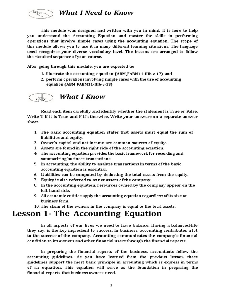 Mastering the Accounting Equation | PDF | Equity (Finance) | Liability ...