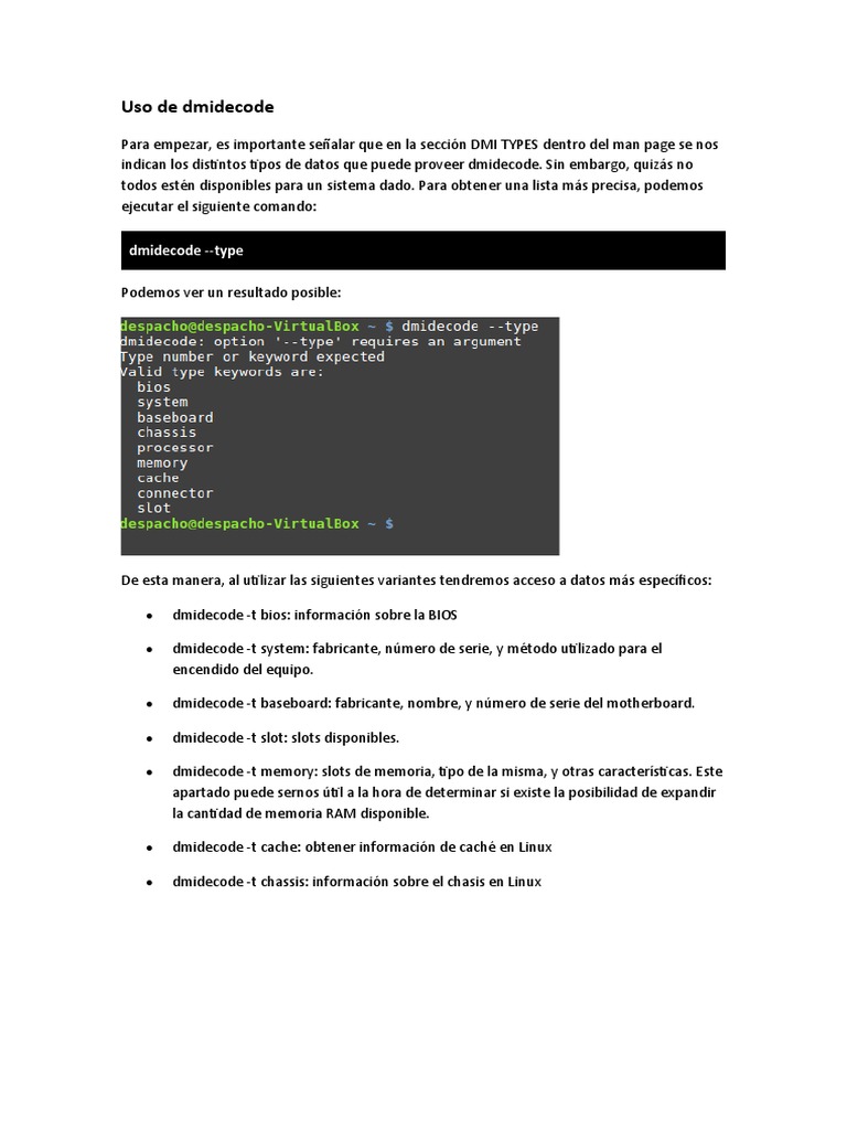 Uso de Dmidecode | PDF | Juegos y actividades