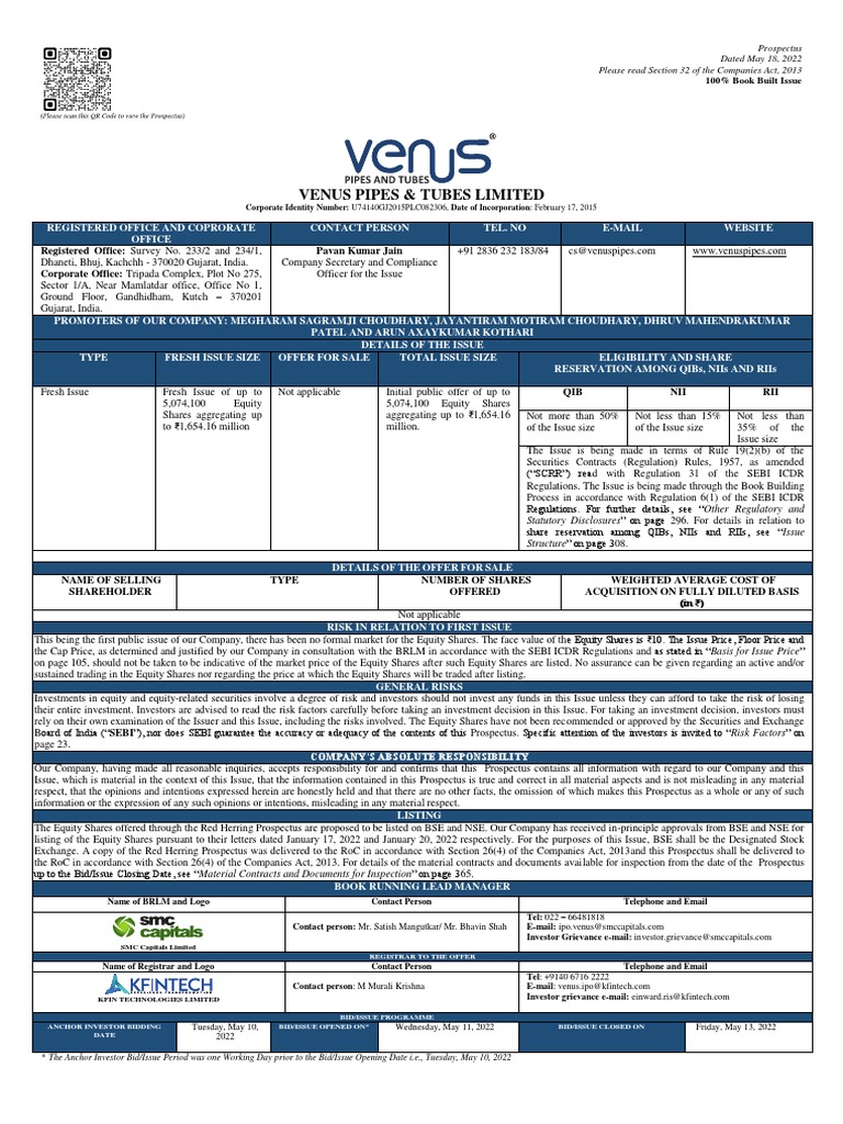 Venus Pipes & Tubes Limited PDF PDF Stocks Securities (Finance)