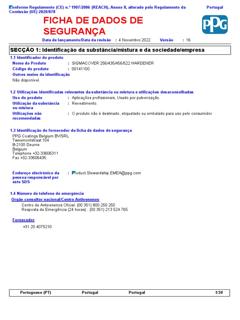 Sigmacover 256 435 456 522 Hardener | PDF | Desperdício | Águas residuais