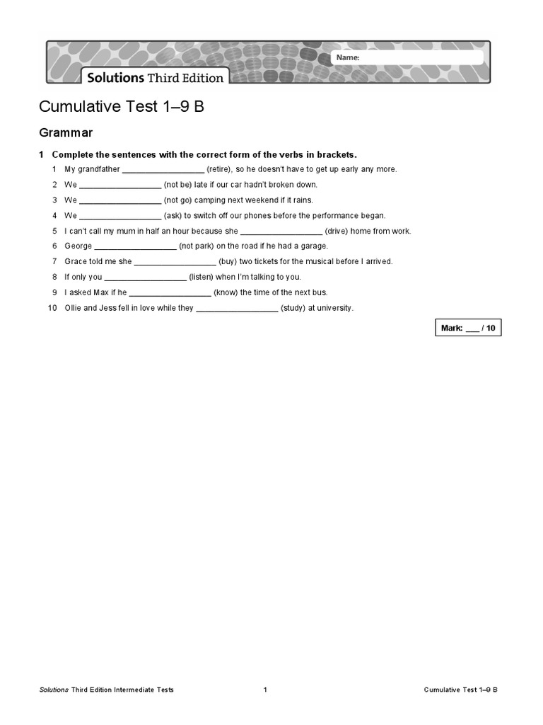 Cumulative Test 1-9 B Solutions | PDF