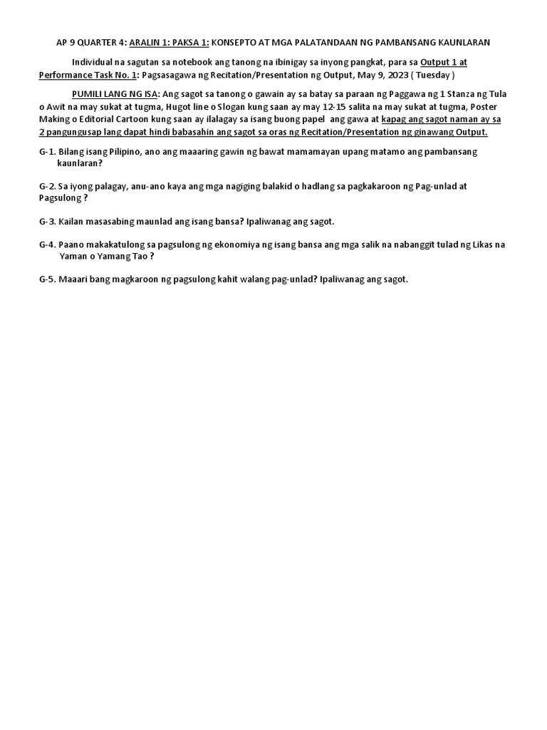 AP 9 QUARTER 4 Aralin 1 Paksa 1 | PDF