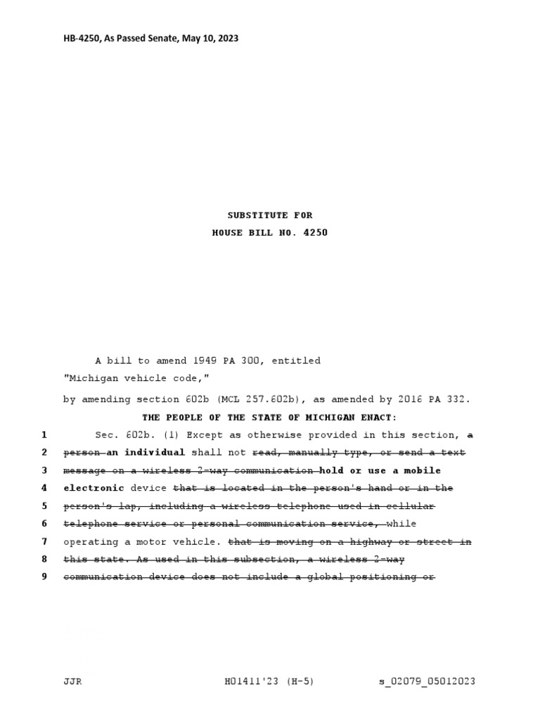 Michigan House Bill 2023HEBS4250 PDF Automation Telephone